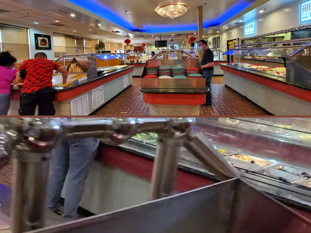 Salad bar and hot food stations.
